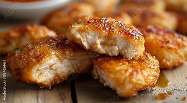 Obraz Crispy Golden Fried Chicken Nuggets on Wood