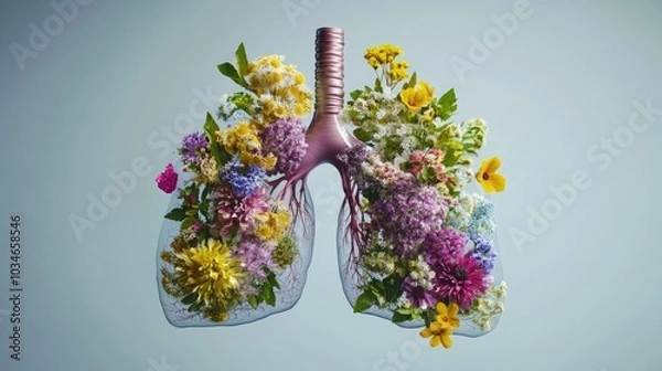 Fototapeta Lungs made from flowers and nature. Air pollution concept