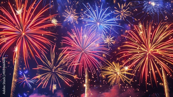 Fototapeta Colorful fireworks lighting up the night sky in a dazzling display of light