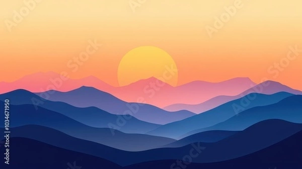 Fototapeta Experience the calm of dawn in the mountains through a stunning modern illustration that highlights natures beauty.