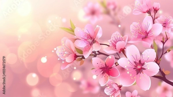 Fototapeta Enjoy a stunning spring view with soft cherry blossoms, symbolizing love and the joy of new beginnings.