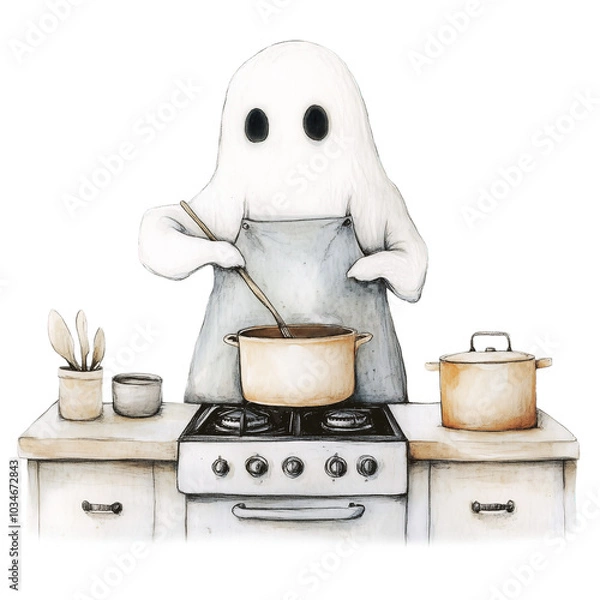 Obraz Ghost Wearing Apron and Stirring Pot on Stove