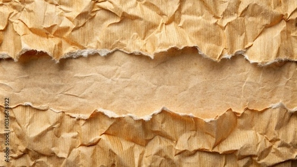 Fototapeta Textured Brown Paper With A Torn Edge And A Smooth Section In The Middle