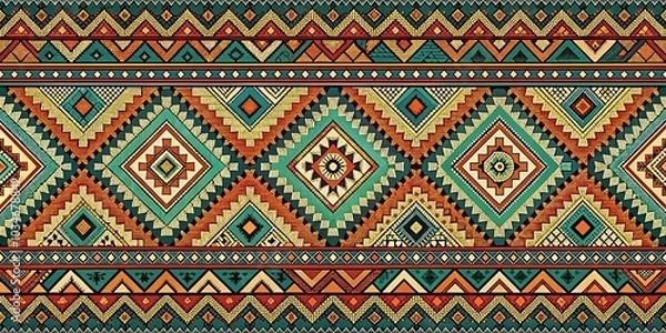 Fototapeta A Seamless Pattern of Geometric Shapes in Vibrant Hues of Red, Orange, Yellow, Green, and Blue