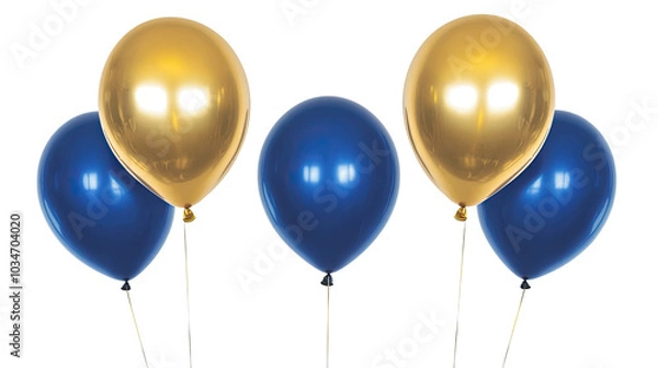 Fototapeta Blue and Gold Balloons on a Clear Background Generative AI