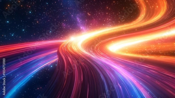 Fototapeta Abstract Cosmic Lightscape with Swirling Lines and Stars