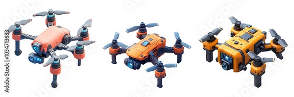 Fototapeta Colorful Drones on Transparent Background