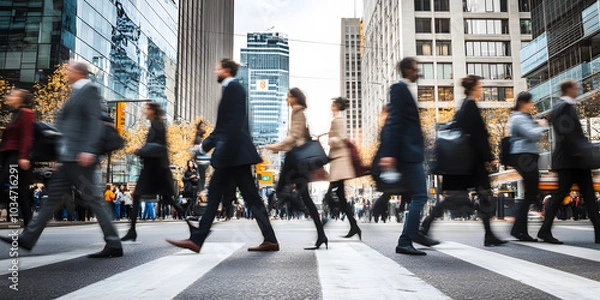 Fototapeta Distrito comercial movimentado com pessoas caminhando na calçada