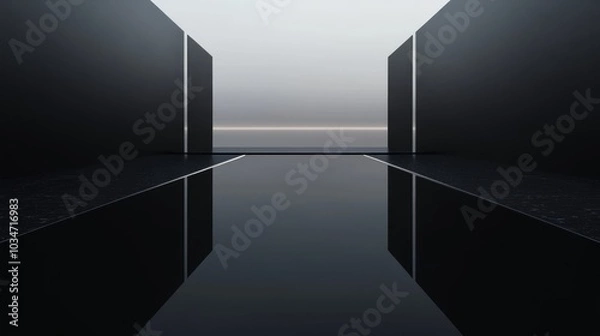 Fototapeta A vast, reflective black surface with abstract