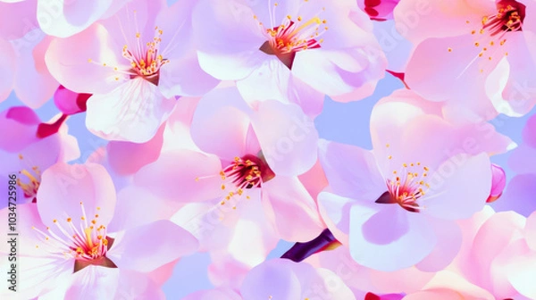 Fototapeta 3D flowers print and plants print in pink blue colored exotic seamless patchwork pattern. fashion trendy realistic blossom bloom background for fabric textile design wallpaper