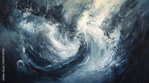 Fototapeta Abstract swirling ocean painted in blue tones.