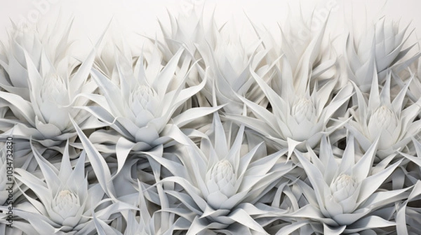 Fototapeta The striking white pineapples create a visually appealing arrangement that emphasizes their unique shapes and textures in a calm, minimalist atmosphere