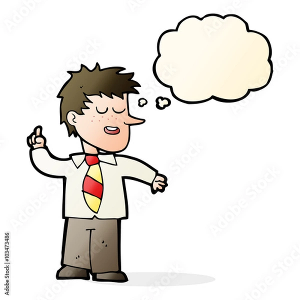 Fototapeta cartoon man with good idea with thought bubble