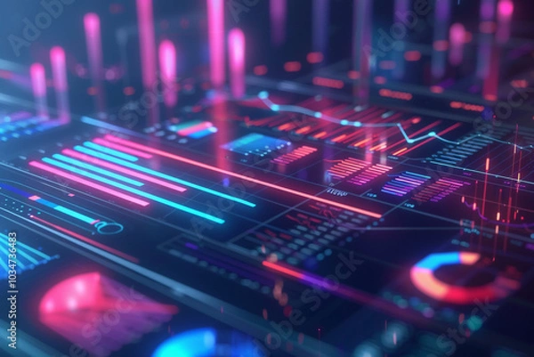 Fototapeta Abstract Futuristic Data Visualization with Neon Colors