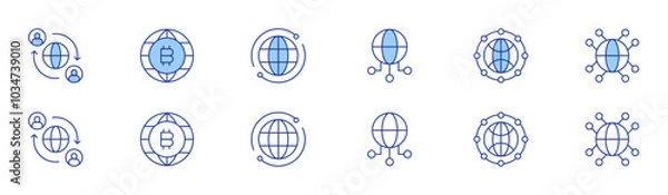Fototapeta Global icon set in two styles, Duotone and Thin Line style. Editable stroke. global connection, global network, globalization, relationship, trading, world