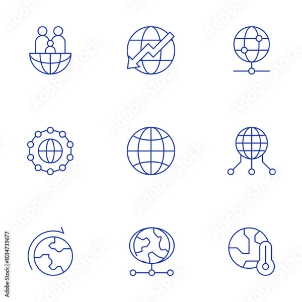 Fototapeta Global icons set. Thin Line style, editable stroke. decrease, global, global day of parents, global network, global shipping, global server, global warming