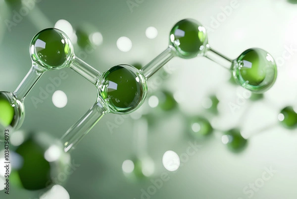 Fototapeta Transparent green molecules with different angles, 3d rendering