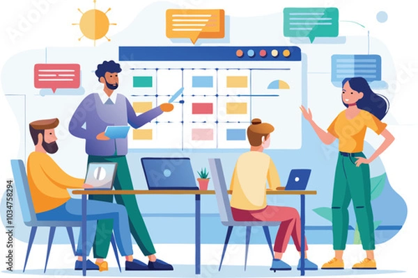 Fototapeta Team Collaboration and Project Management Vector Illustration – Professional Office Design.