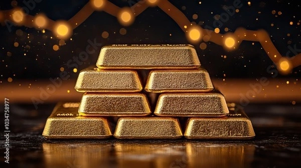 Fototapeta gold bars stacked with financial graph in the background symbolizing gold etfs and investment trends