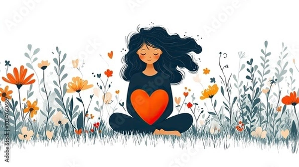 Obraz guided meditation concept with stylized heartsurrounded by floral elements capturing tranquility and mindfulness