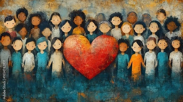 Obraz heartwarmingdepicting diverse group of people holding heart the spirit of unity care and altruism resonating with the essence of charity.stock image