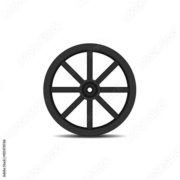 Obraz Vintage wooden wheel in black design with shadow