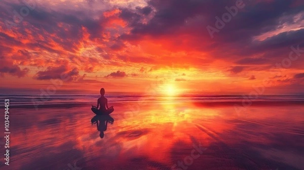 Obraz Serene Sunset Meditation by the Beach