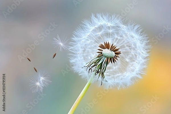 Obraz Delicate Dandelion Seed Head with Floating Seed