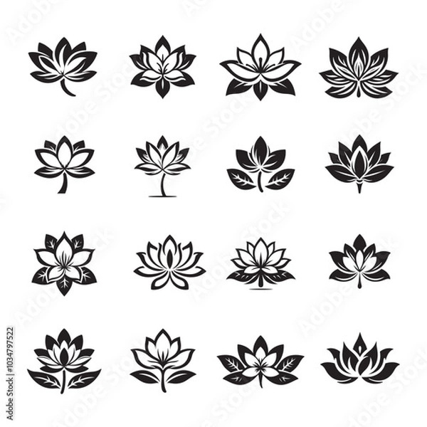 Fototapeta Champa Flower Silhouette Vector Icons Collection

