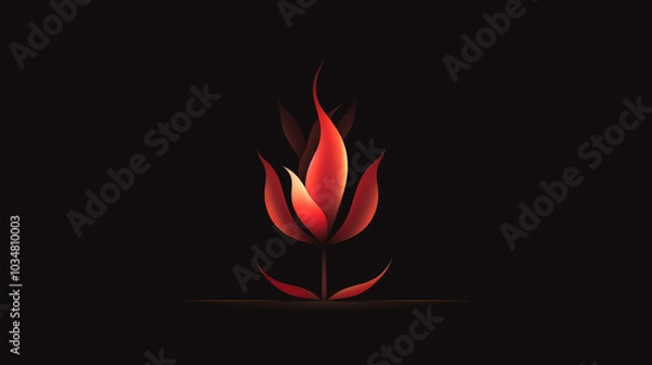 Fototapeta The design showcases a vibrant eternal flame, intricately shaped and surrounded by striking leaves, set against a deep black backdrop for a dramatic effect