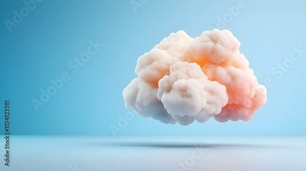 Fototapeta 3D rendered of a glowing cloud icon with interconnected server nodes in a soft two tone color palette representing the concept of hosting infrastructure and data network technology