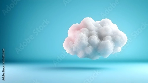 Fototapeta Sleek 3D cloud icon with interconnected server nodes floating in a soft gradient background showcasing a modern digital network and cloud hosting services