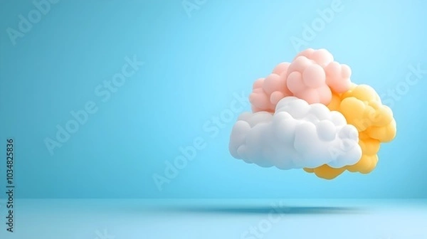 Fototapeta Vibrant digital grid nodes forming a compact 3D cloud computing icon representing data communication hosting network and modern technology connectivity concepts