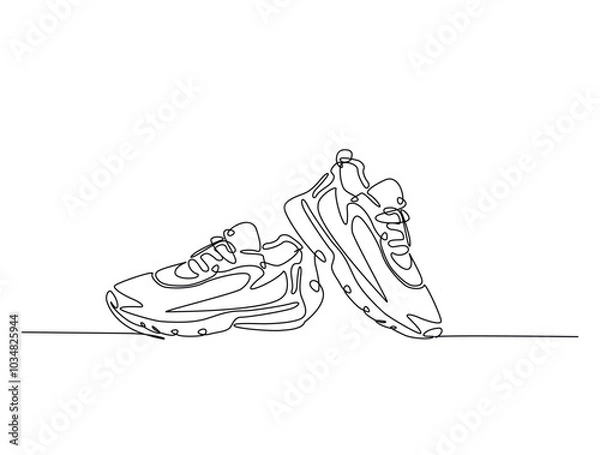 Fototapeta Continuous one line drawing of trendy sport shoes. Simple shoes, sneaker line art vector illustration. Editable vector.