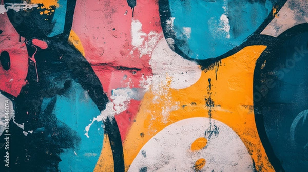 Fototapeta Abstract Graffiti Art on Colorful Wall Background, Urban Texture