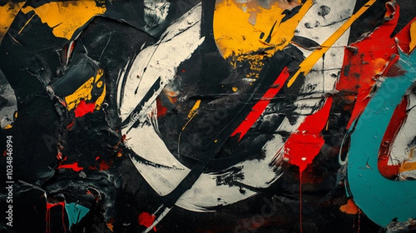 Fototapeta Abstract colorful painting with bright bold brushstrokes and textures