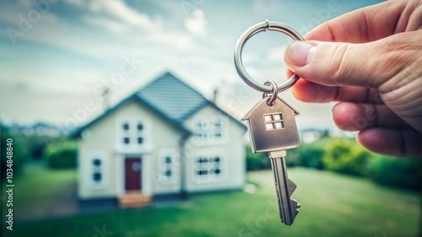 Obraz House Key Presentation with Keychain House Design






