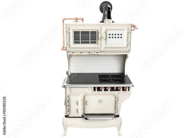 Obraz Retro stove on white background. 3D image