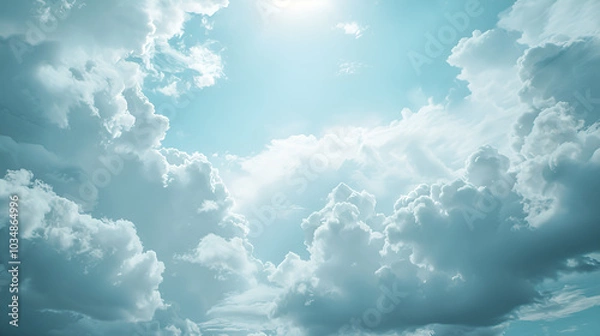 Obraz Stunning blue sky with fluffy clouds