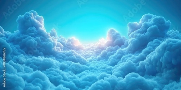 Fototapeta Vibrant blue sky with fluffy white clouds, creating a textured background ideal for various design applications