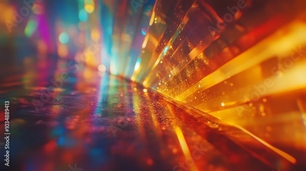 Fototapeta Ultra realistic high saturation light passes through the prism, showcasing vivid color spectra with extreme details. High contrast showcases the beauty of physics, optics, and color scattering.