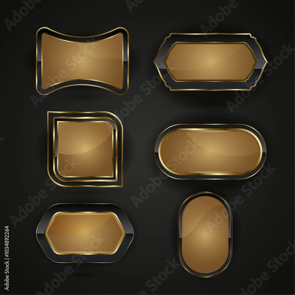 Fototapeta Set of Luxury special shapes web IU buttons. Group of Black and gold buttons design with premium gradient color in elements. A collection of metallic sheen at the center