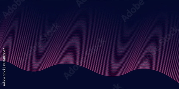 Fototapeta Dark blue abstract background with glowing red wave lines. futuristic background Modern concept technology.
