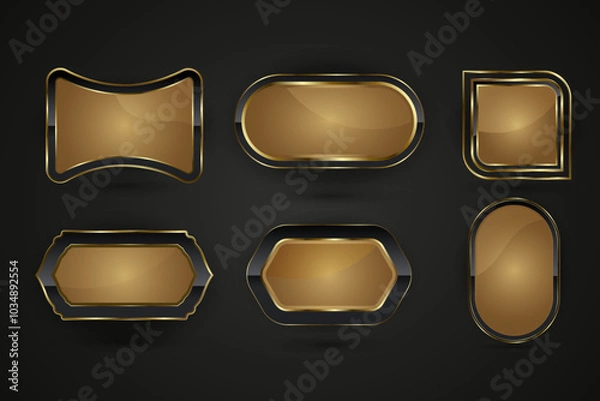 Obraz Group of Black and gold buttons design with premium gradient color in elements. Set of Luxury special shapes web IU buttons. and collection of metallic sheen at the center