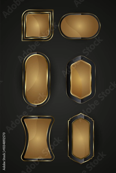 Fototapeta A collection of metallic sheen at the center. Group of Black and gold buttons design with premium gradient color in elements. Set of Luxury special shapes web IU buttons