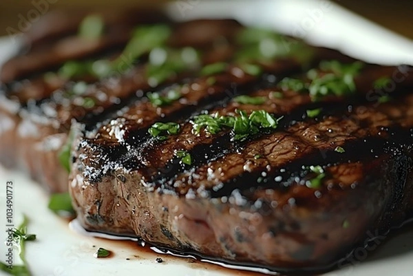 Fototapeta Juicy Grilled Steak with Perfect Grill Marks and Flavor
