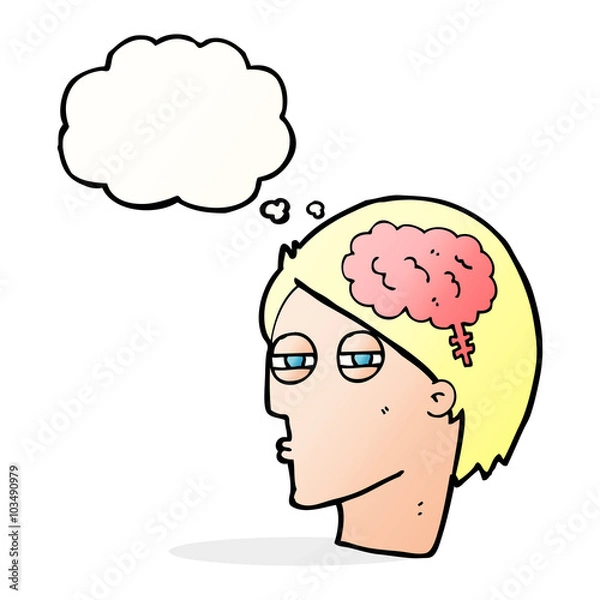 Obraz cartoon man thinking carefully with thought bubble