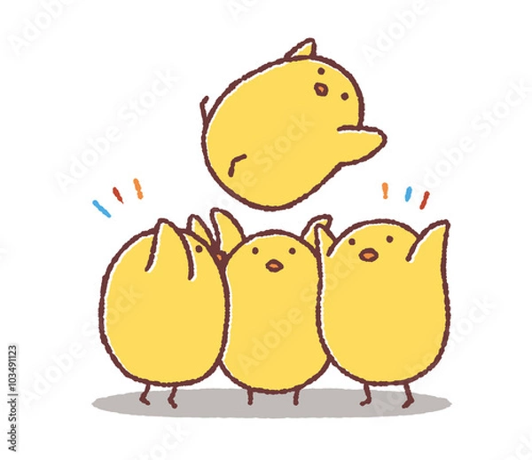 Obraz 胴上げをするヒヨコ