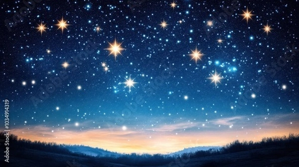 Fototapeta Glittering stars light up the celestial night sky, a serene and breathtaking image of the universe's mysteries unfolding