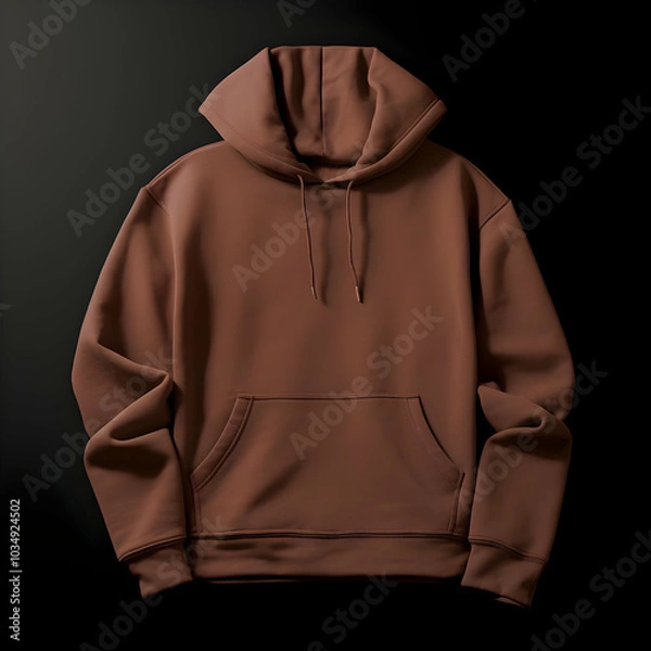 Obraz A brown hoodie displayed against a dark background, showcasing its design and style.
